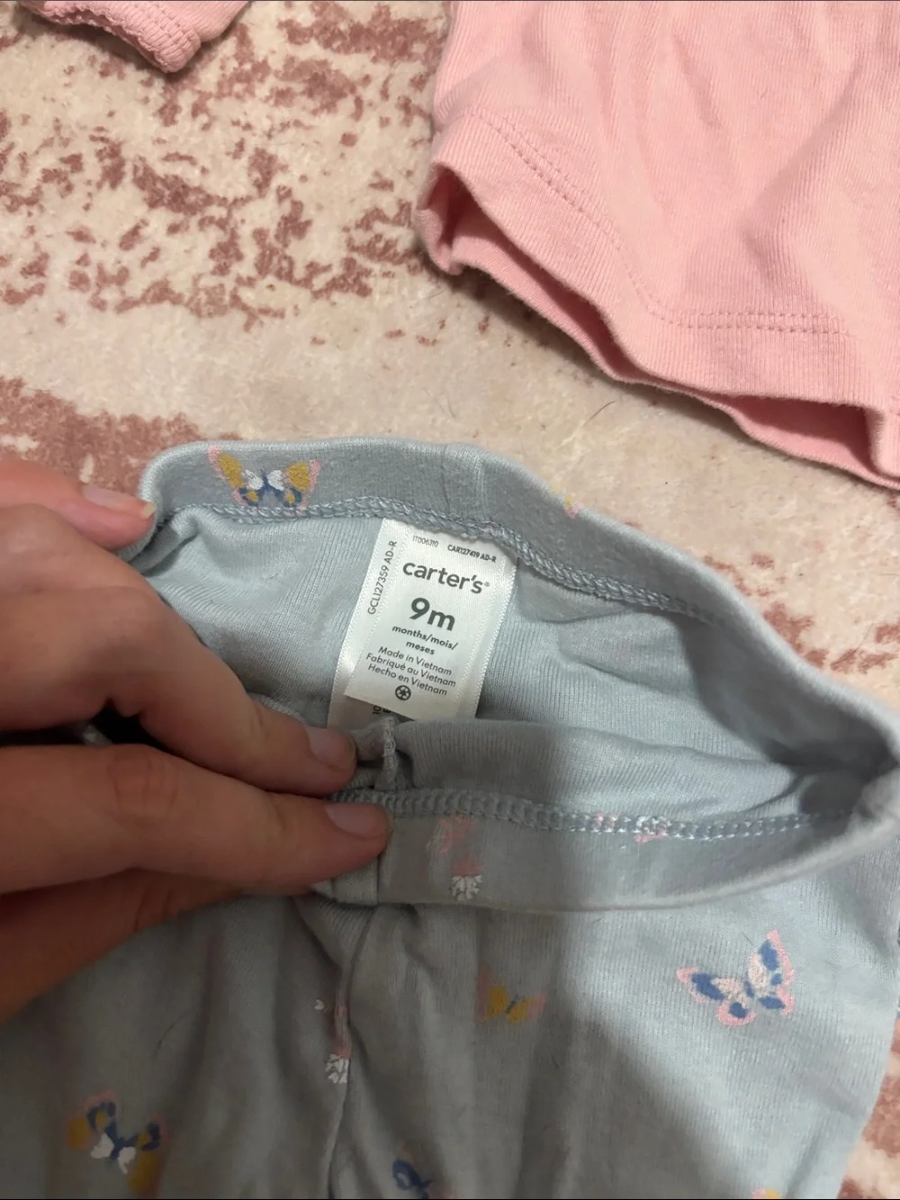 Kids Pink Long-Sleeve Top with Gray and Light Blue Pajama Pants Set